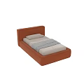 Modern Orange Single Bed With High Backrest Pillow And Gray Blanket 3d model