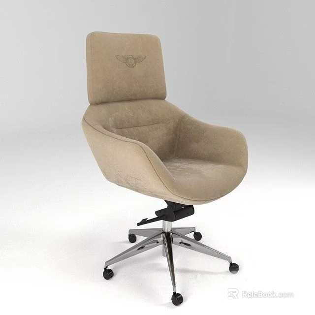 Beige Upholstered Office Chair With High Back Curved Armrests And Metal Caster Base 3d model 
