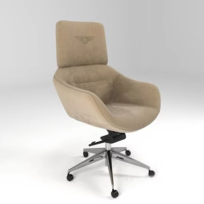 Beige Upholstered Office Chair With High Back Curved Armrests And Metal Caster Base 3d model