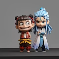 Anime Movie Characters With Double Buns Red Outfit And Blue Hair White Robe