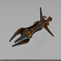 Futuristic Sci Fi Spaceship 3D Model With Red Orange Color Sharp Front And Winged Structure 3d model