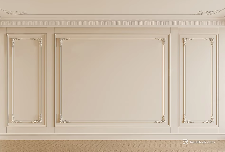 Elegant Classic Sofa Accent Wall With Decorative Molding 3d model 