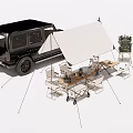 Outdoor Camping Table And Chair Set With Portable Folding Chairs And Car Tent