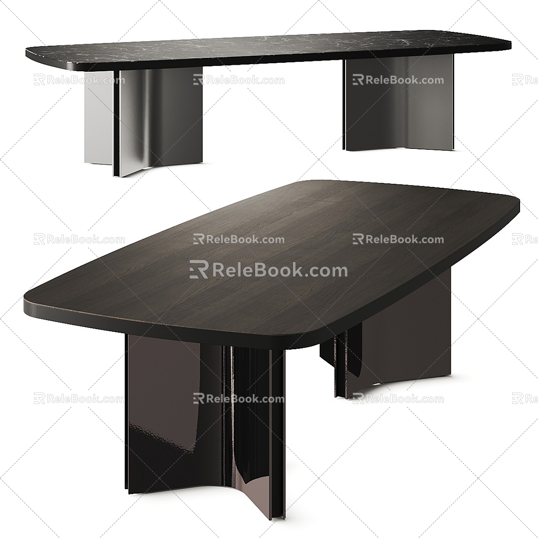 Minotti metal long dining table 3d model