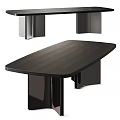Modern Dark Wooden Dining Table With Sleek Oval Top And Black Metal Legs