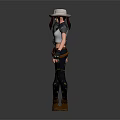 Female Cowboy Character 3D Model Showing Front Back View White Top Black Pants