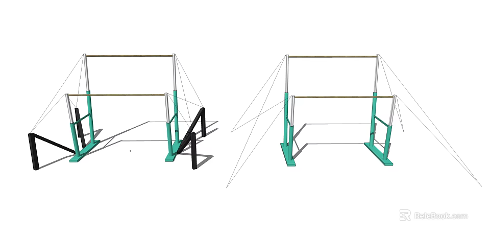Parallel Bars Gymnastic Sports Equipment With Green And Black Stable Training Frames 3d model 