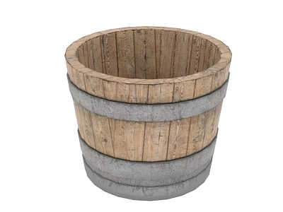 Rustic Wooden Washing Bucket With Metal Bands For Sturdy Laundry Use 3d model