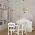 Cozy Kids Room Featuring White Children's Bed Star Moon Wall Decals and Wooden Floor