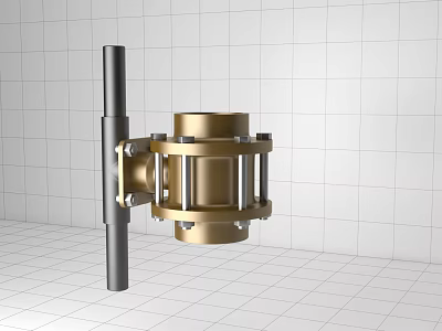 Brass Piping Connector With Metal Bracket On White Tile Background Industrial Design 3d model