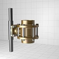 Brass Piping Connector With Metal Bracket On White Tile Background Industrial Design