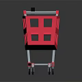 Red Shopping Cart Design With Metal Frame And Four Moving Wheels