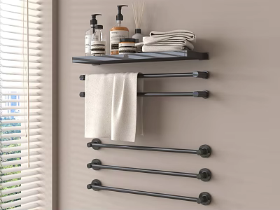 Sleek Modern Bathroom Accessories With Wall Mounted Shelf Towels And Towel Bars 3d model