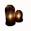 Two Glass Table Lamps With Twisted Texture Brown Base Lit Up Modern Home Decor