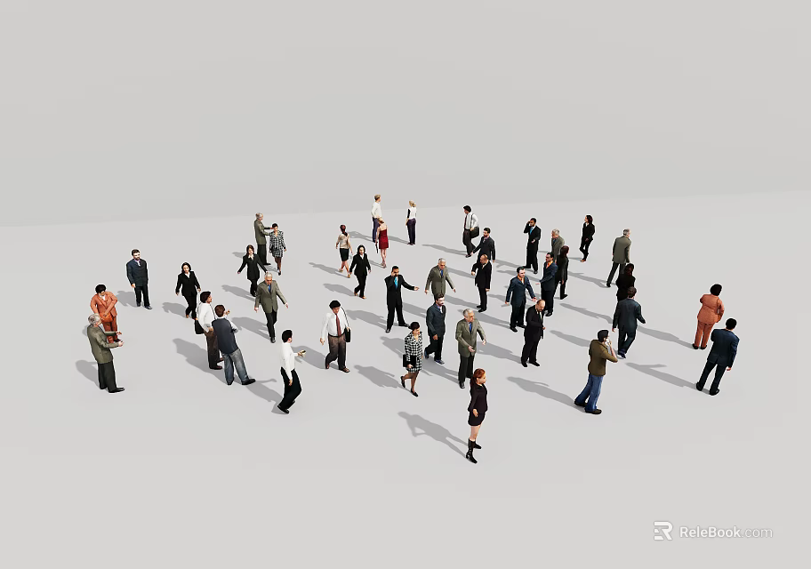 Large Diverse Group of People Standing and Interacting in Open Space 3d model 