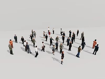 Large Diverse Group of People Standing and Interacting in Open Space 3d model