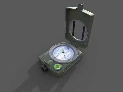 Military Weapon Equipment Green Open Compass With Dial And Button Features 3d model Military Weapon Equipment Green Open Compass With Dial And Button Features 3d model