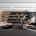 Elegant Modern Office Interior With Stylish Sofa Executive Desk And Green Plants