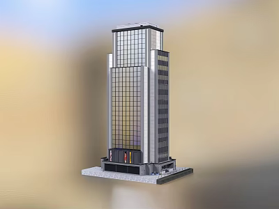Modern Tall Commercial Complex Featuring Glass Curtain Wall Facade And Retail Ground Floor 3d model