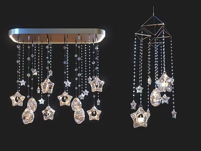 Crystal Chandeliers With Star Shaped Pendants And Hanging Beads Design 3d model