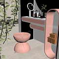 Pink Modern Vanity Table With Stool Mirror Green Plant And Decorative Boxes 3d model