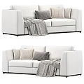 Modern White Two Seater Fabric Sofa With Decorative Pillows And Throw Blanket 3d model