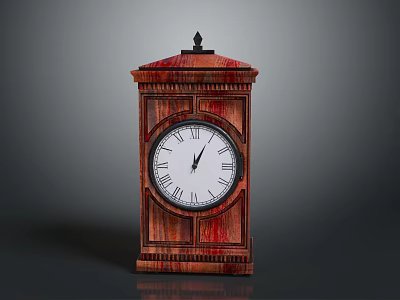 Traditional Wooden Mantel Clock Furniture With Roman Numeral Dial And Decorative Top 3d model