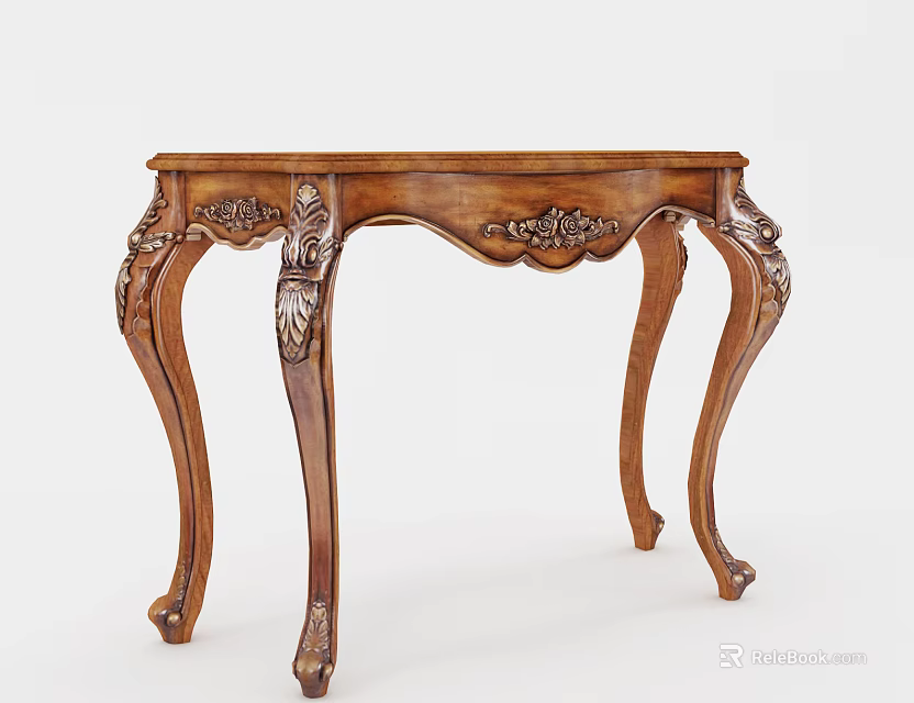 Elegant Wooden Console Table with Intricate Carved Details and Ornate Leg Design for Classical Decor 3d model 