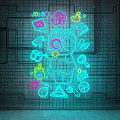 Colorful Decorative Lights With Cartoon Patterns And Glowing Design On Grid Background 3d model