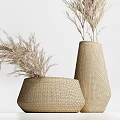 Set of Woven Vases With Dried Pampas Grass In Modern Home Decor