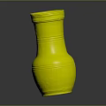 Antique Ceramic Vase With Textured Surface And Green Brown Stripes 3d model