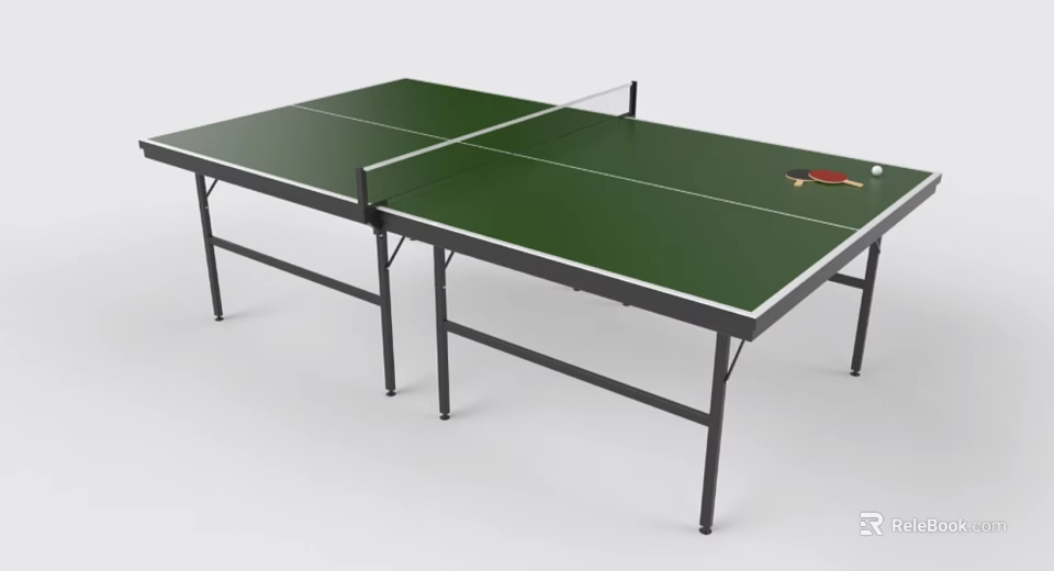 Green Ping Pong Table With Net Paddle And Ball For Sports Fitness Activity 3d model 