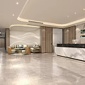 Front Desk Reception Lobby With Modern Design Marble Countertop And Wooden Wall Panels