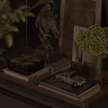 Decorative Ornament Set With Horse Sculpture Moss Decoration Car Model And Green Flower Bouquet