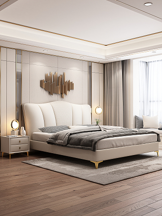 Light Luxury Background Double Bed 3d model