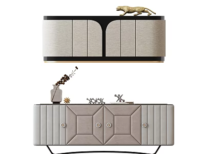 Modern Beige And Black TV Stand With Decorative Ornaments And Drawers 3d model
