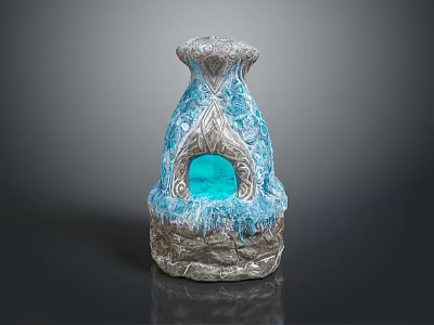 Intricate Blue And Gray Stone Sculpture Carving With Hollow Center Decorative Patterns 3d model