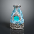 Intricate Blue And Gray Stone Sculpture Carving With Hollow Center Decorative Patterns