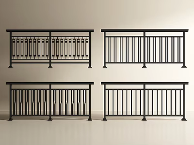 Black Metal Railings With Various Decorative Patterns And Vertical Bar Designs 3d model