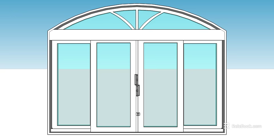 Villa Balcony with Arched Window and Sliding Glass Doors White Frame Design 3d model 