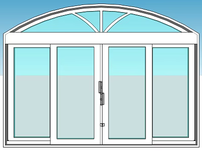 Villa Balcony with Arched Window and Sliding Glass Doors White Frame Design 3d model