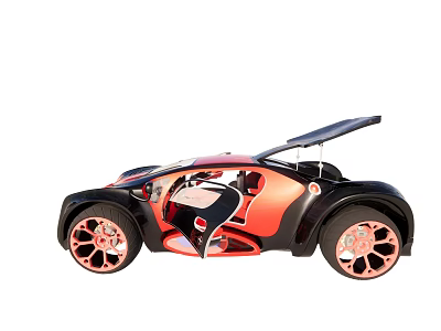 Stylish Black And Red Sports Car With Open Doors And Pink Rims Design 3d model