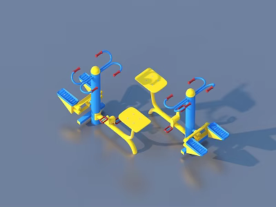 Outdoor Sports Equipment Yellow And Blue Multi Function Fitness Stations With Pedal And Handrail Design 3d model