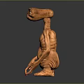 Hand Carved Orange Mythical Creature Sculpture With Large Eyes Prominent Belly And Slender Limbs