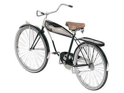 Vintage Black And White Bicycle With Brown Leather Seat And Classic Frame 3d model