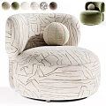 Modern Beige Accent Chair With Abstract Line Pattern Round Cushion And Green Ottoman Design