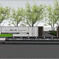 Modern Feature Wall Design With Stone Surface Green Trees And Paved Ground 3d model