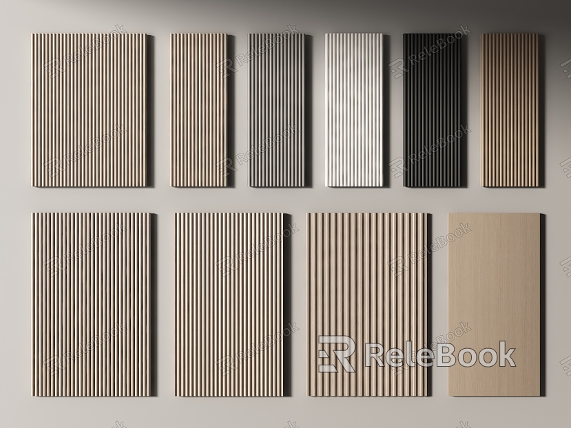 Modern wall panel Grille panel Wood veneer wall panel Background panel Decorative panel model