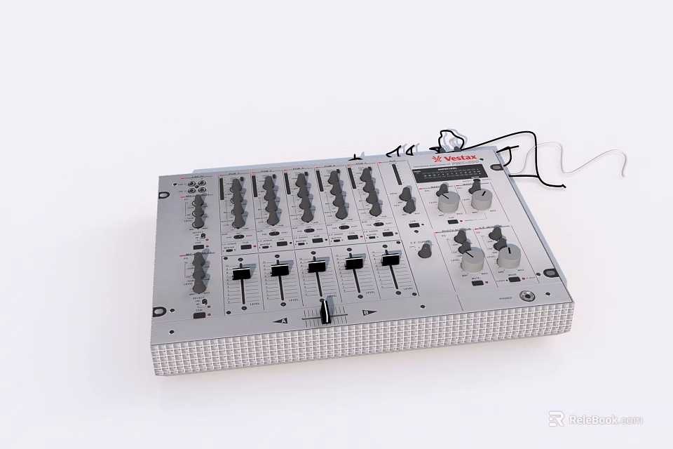 Professional DJ Audio Mixer With Multiple Knobs Faders And Controls 3d model 