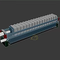 Industrial Filter Press Equipment With Multiple White Plates Blue Frame And Red Green Ends